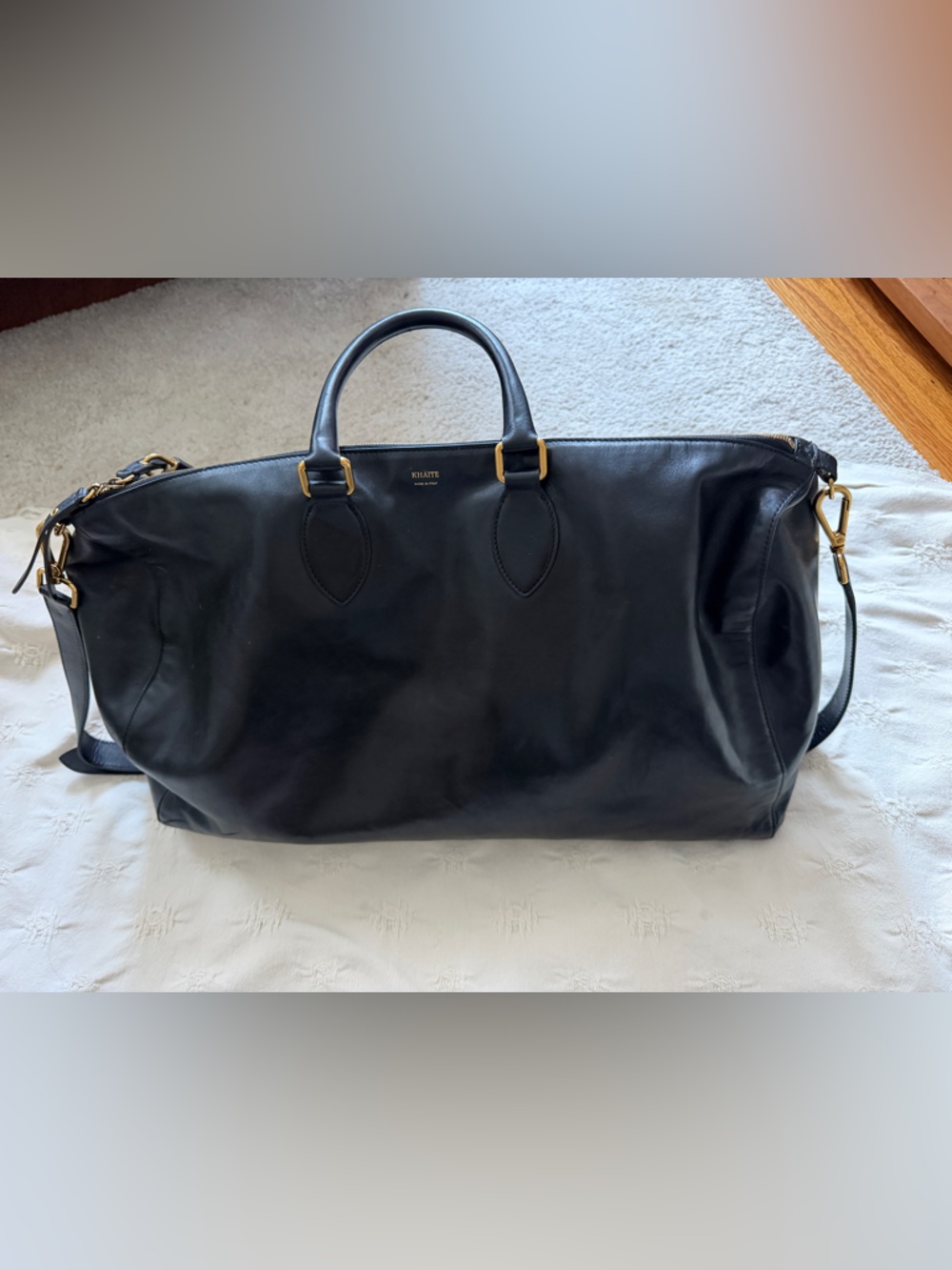 KHAITE Black Leather Duffel with Gold Hardware - Picture 1 of 10